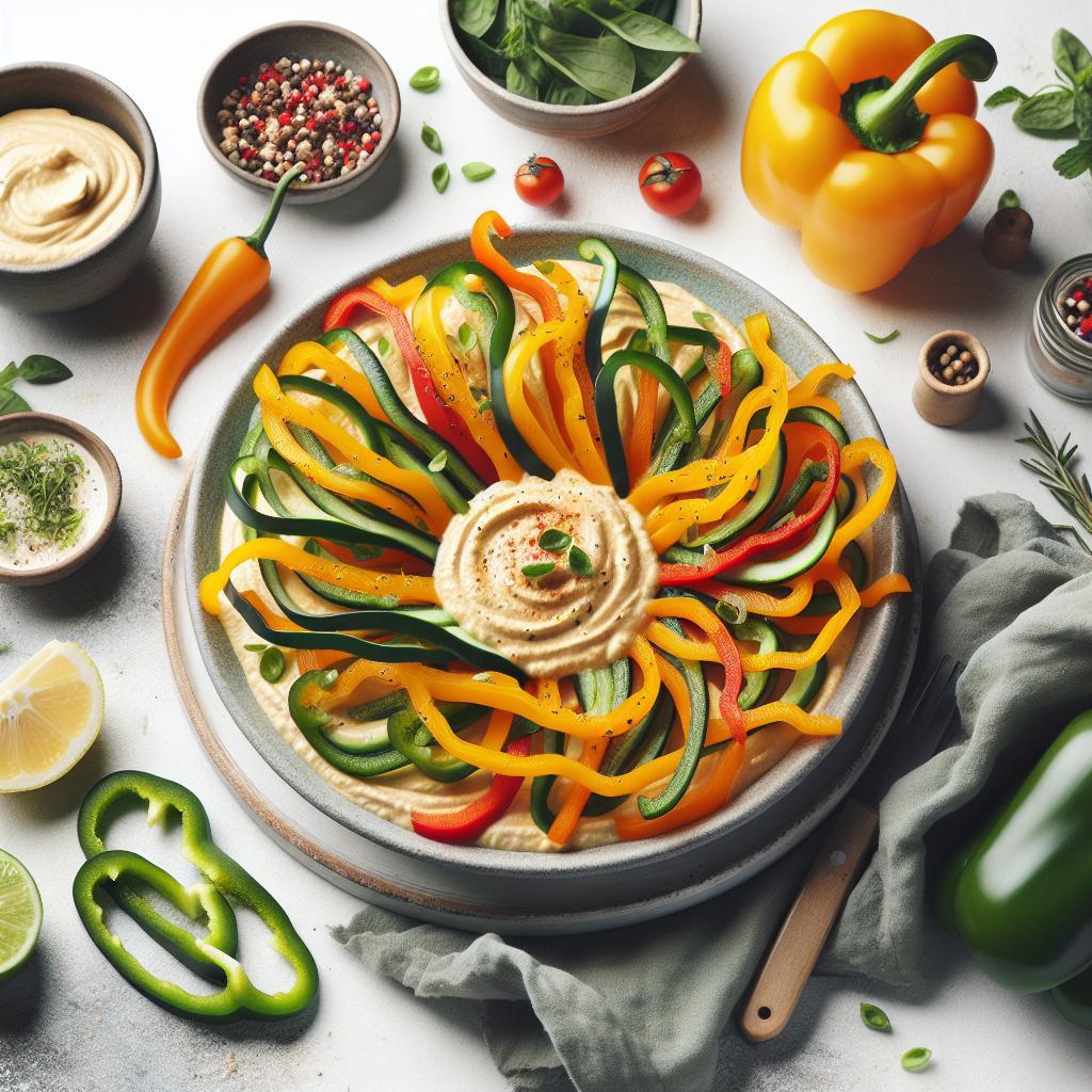 Crunchy Bell Pepper Strips with Creamy Hummus Delight