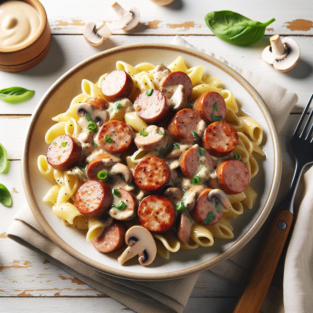 Savory Turkey Sausage Pasta with Creamy Mushroom Sauce