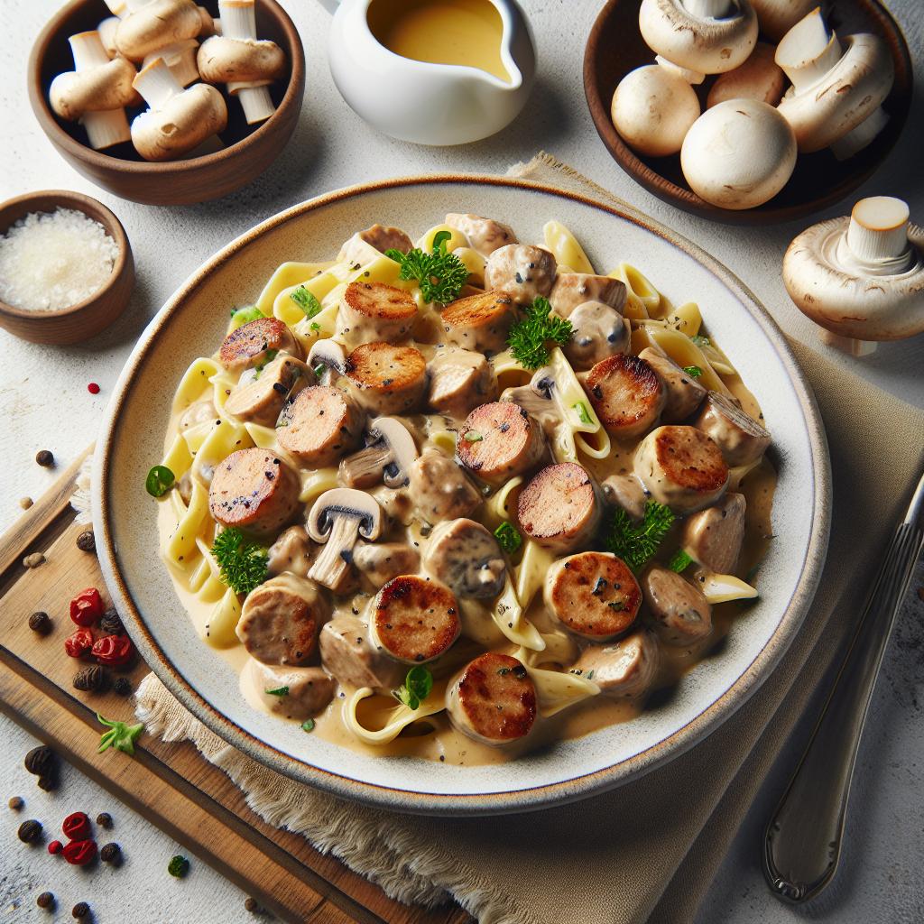 Savory Turkey Sausage Pasta in Creamy Mushroom Sauce
