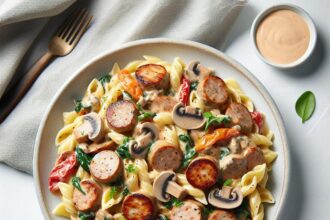 Savory Turkey Sausage Pasta in Creamy Mushroom Sauce