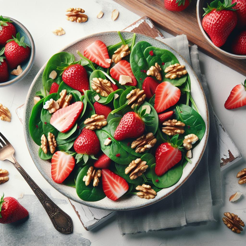 Refreshing Strawberry Spinach Salad with Crunchy Walnuts Delight