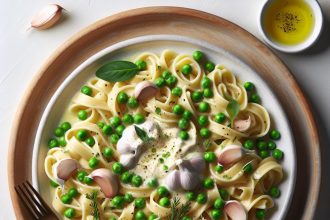 Savor the Flavor: Creamy Garlic Pasta with Sweet Peas Delight