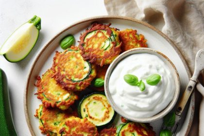Crispy Zucchini Fritters Paired with Creamy Yogurt Dip