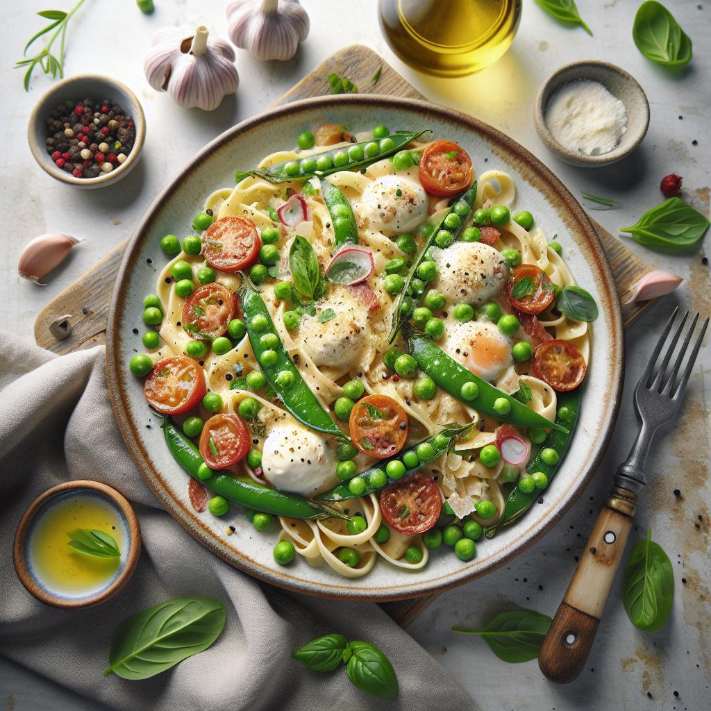 Savor the Flavor: Creamy Garlic Pasta with Sweet Peas Delight