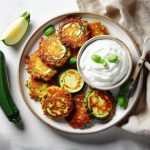 Crispy Zucchini Fritters Paired with Creamy Yogurt Dip